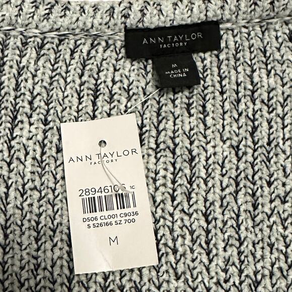 Ann Taylor Factory Tweed Pocket Open Jacket Cardigan Industrial Navy Blue Size M - Picture 4 of 10